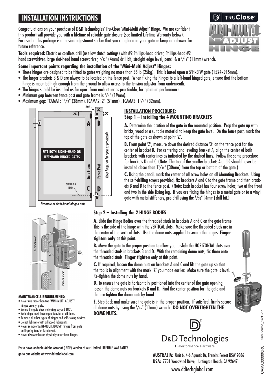 D&D Technologies TruClose Regular Mini Multi User Manual | 2 pages