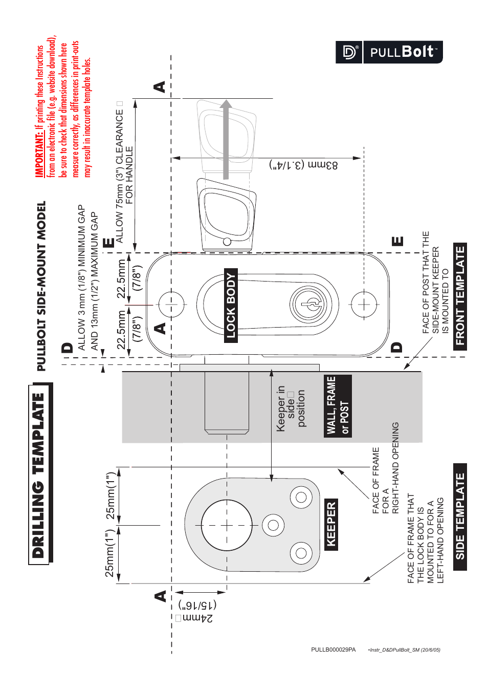 D&D Technologies PullBolt lock - Side Mounting User Manual | 3 pages