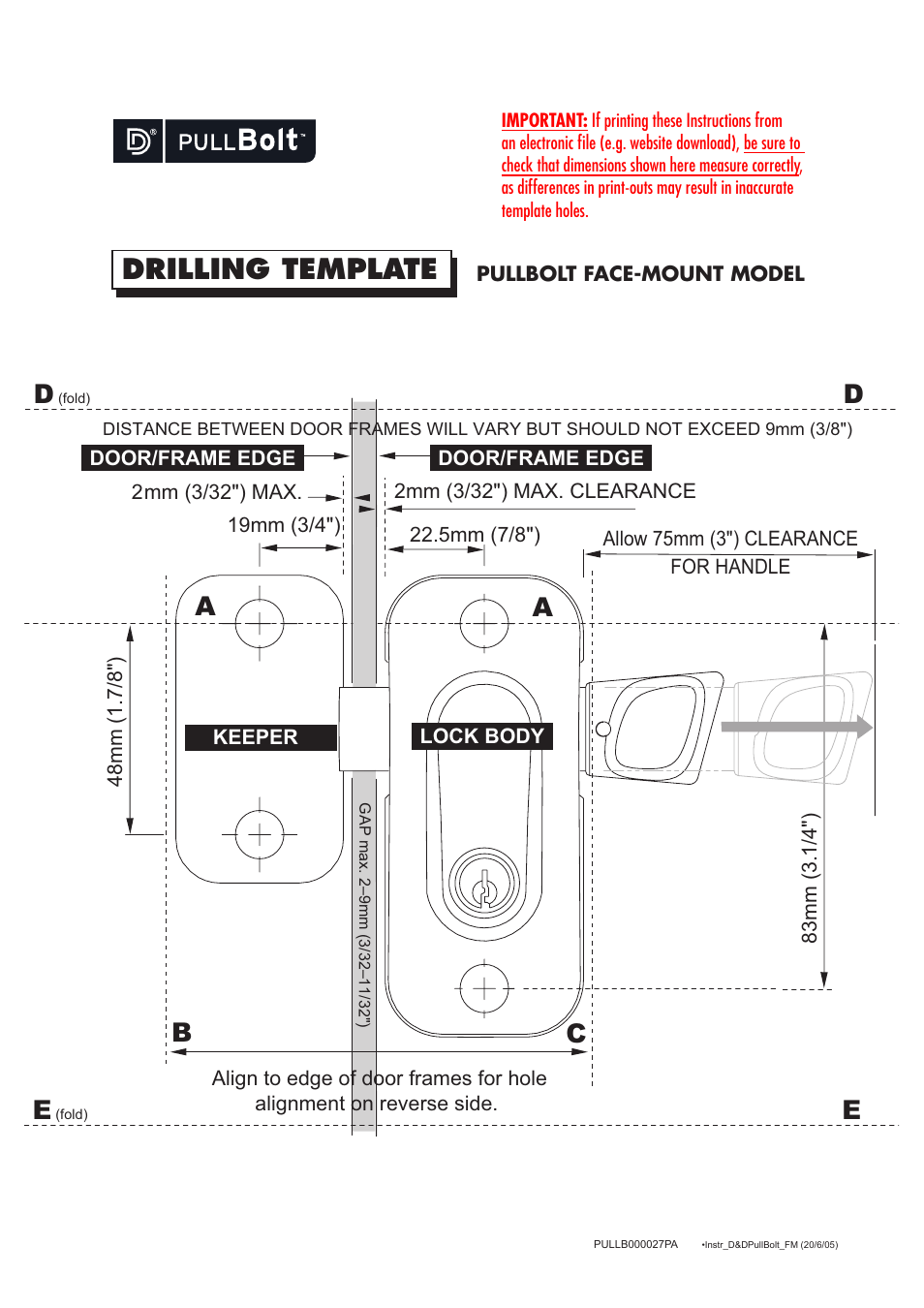 D&D Technologies PullBolt lock - Face Mounting User Manual | 3 pages