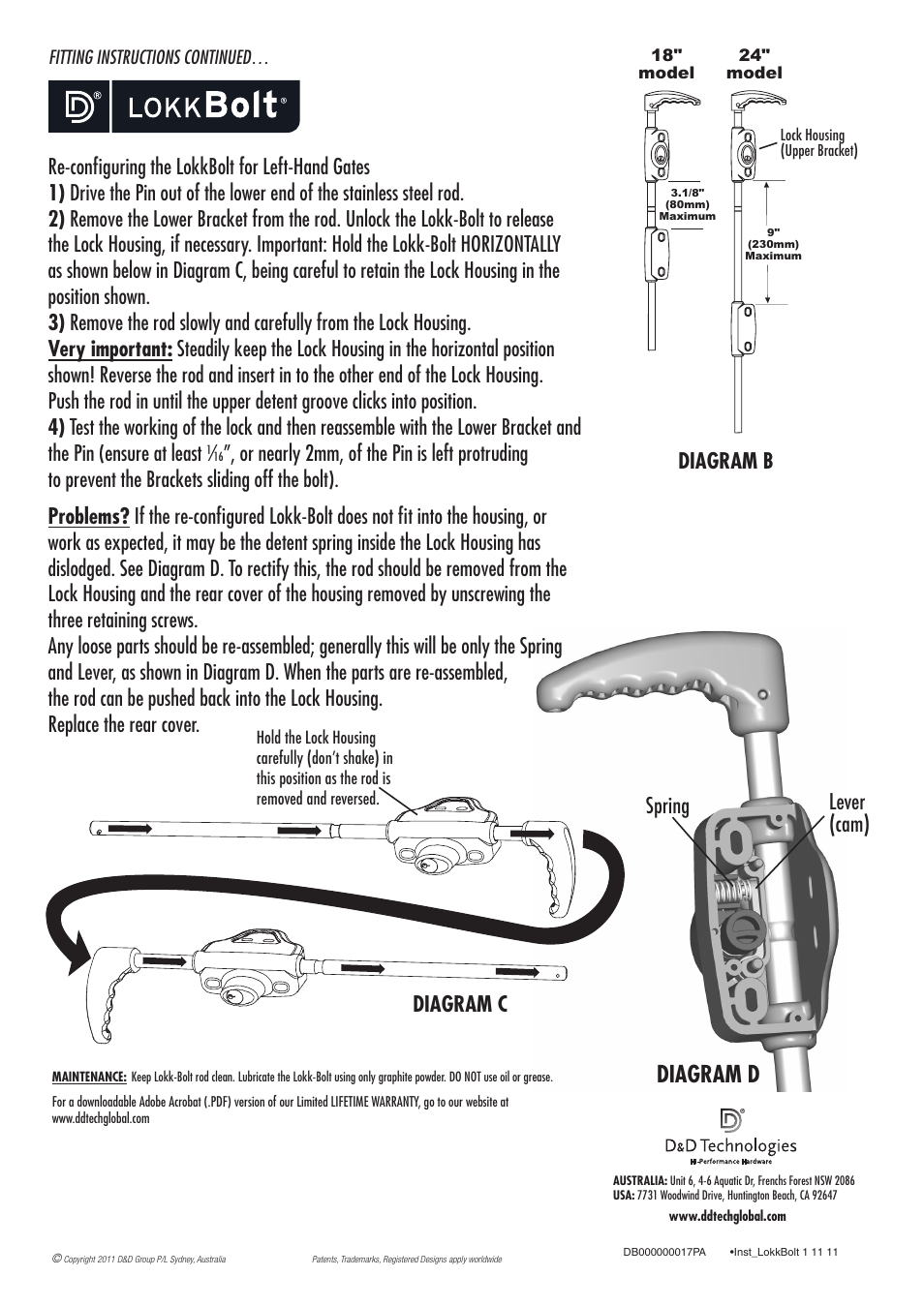 Diagram d, Diagram b diagram c | D&D Technologies LokkBolt User Manual | Page 2 / 2