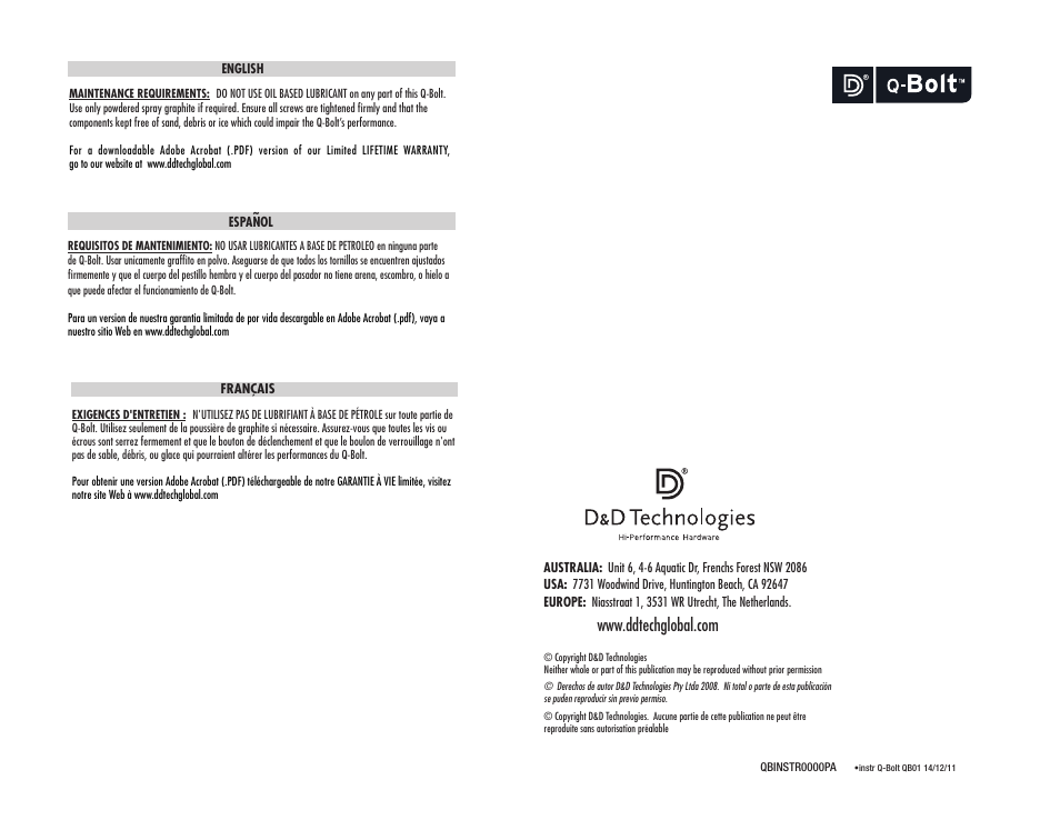 D&D Technologies Q-Bolt User Manual | Page 2 / 2