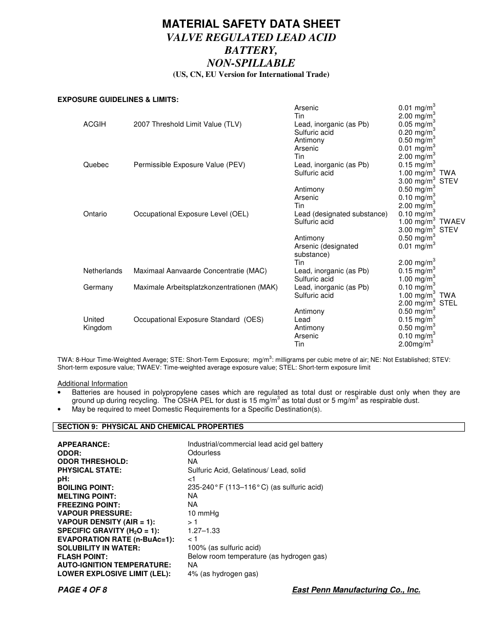 Deka VALVE REGULATED LEAD ACID BATTERY User Manual | Page 4 / 8