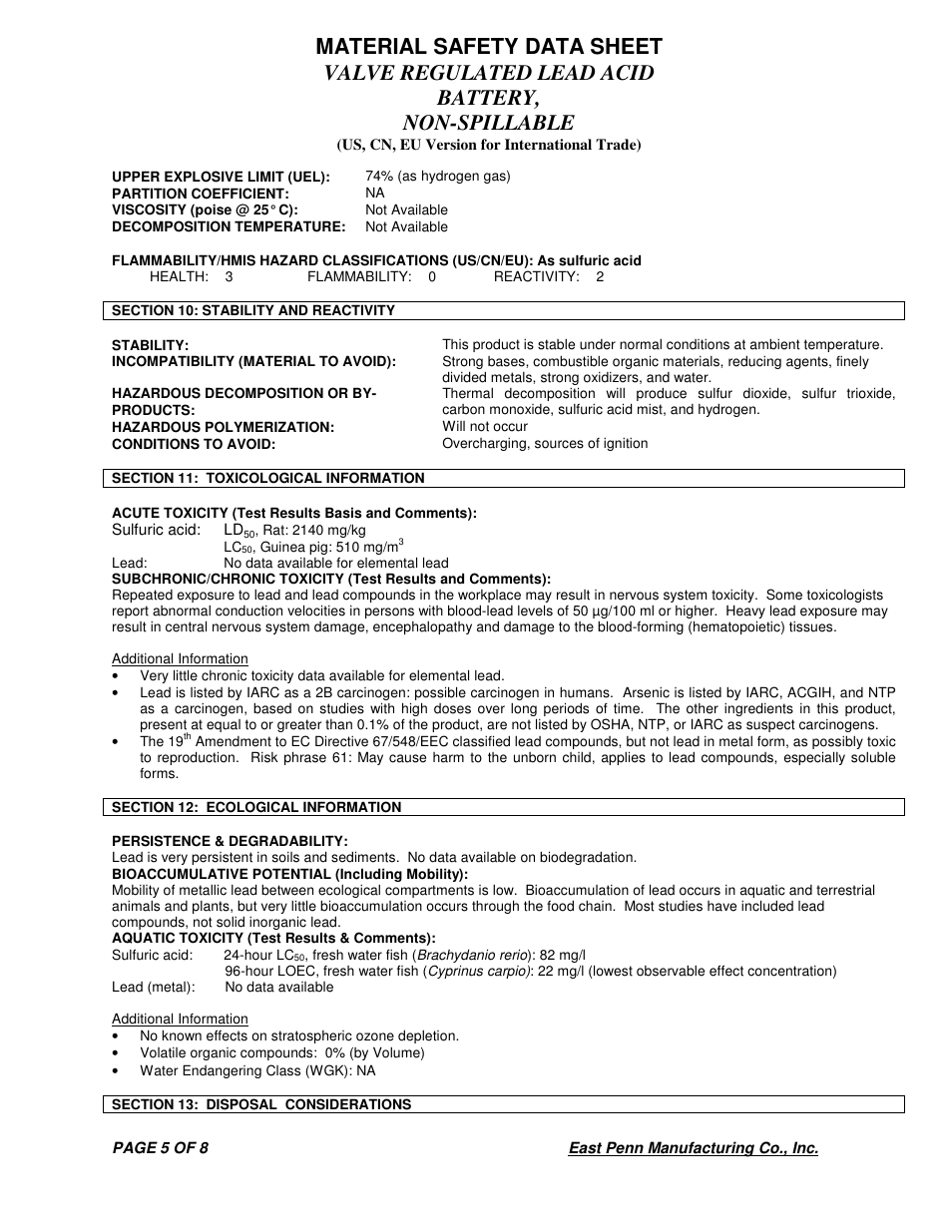 Deka VALVE REGULATED LEAD ACID BATTERY User Manual | Page 5 / 8