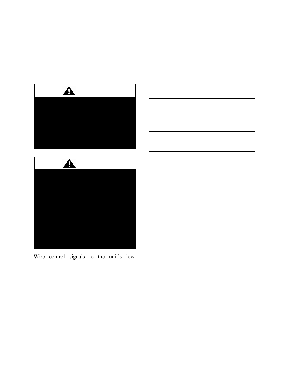 Table 2 - control wiring, Caution | AAON V3-E User Manual | Page 24 / 72