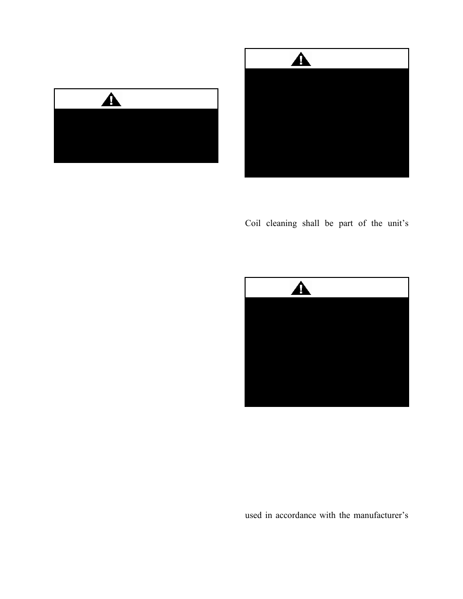 E-coated coil cleaning, Warning, Caution | AAON V3-E User Manual | Page 38 / 72