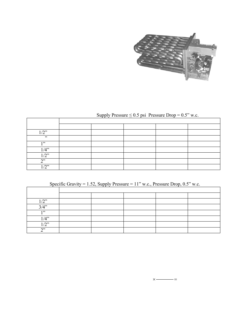 Maximum piping capacities, Piping sizing examples, Table 6 - natural gas (ft | Table 7 - propane (kbtu/hr), Figure 20 - rq series gas heat exchanger | AAON RQ-006 User Manual | Page 42 / 84