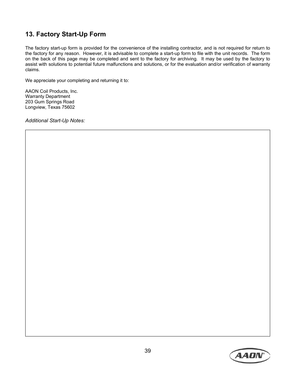 AAON M1-011 User Manual | Page 39 / 44