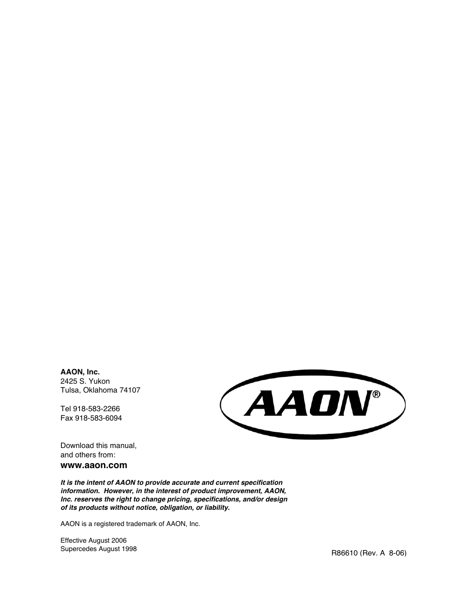 AAON RK Series User Manual | Page 16 / 16