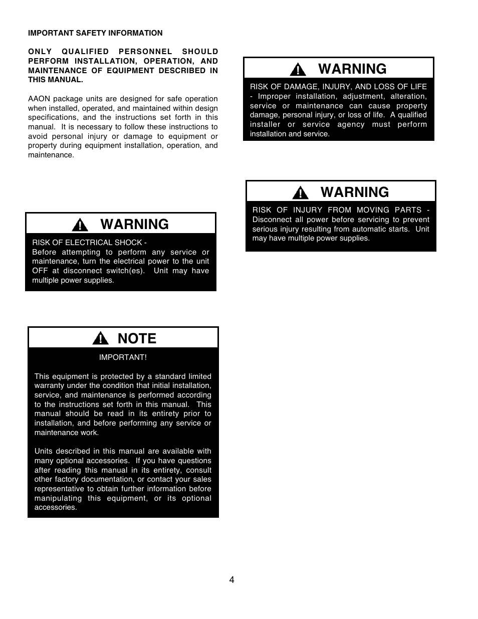 Warning | AAON RK Series User Manual | Page 4 / 16