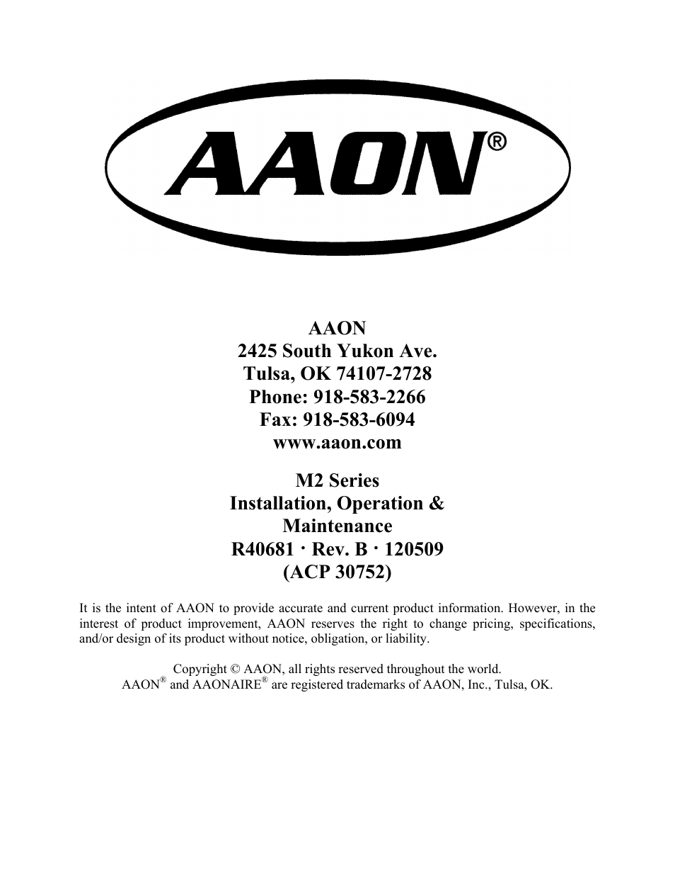 AAON M2-036 User Manual | Page 100 / 100