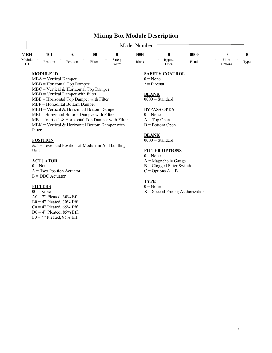 Mixing box module description, Model number | AAON M2-036 User Manual | Page 17 / 100