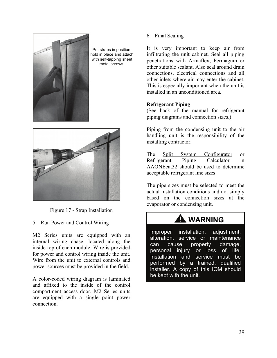 Warning | AAON M2-036 User Manual | Page 39 / 100