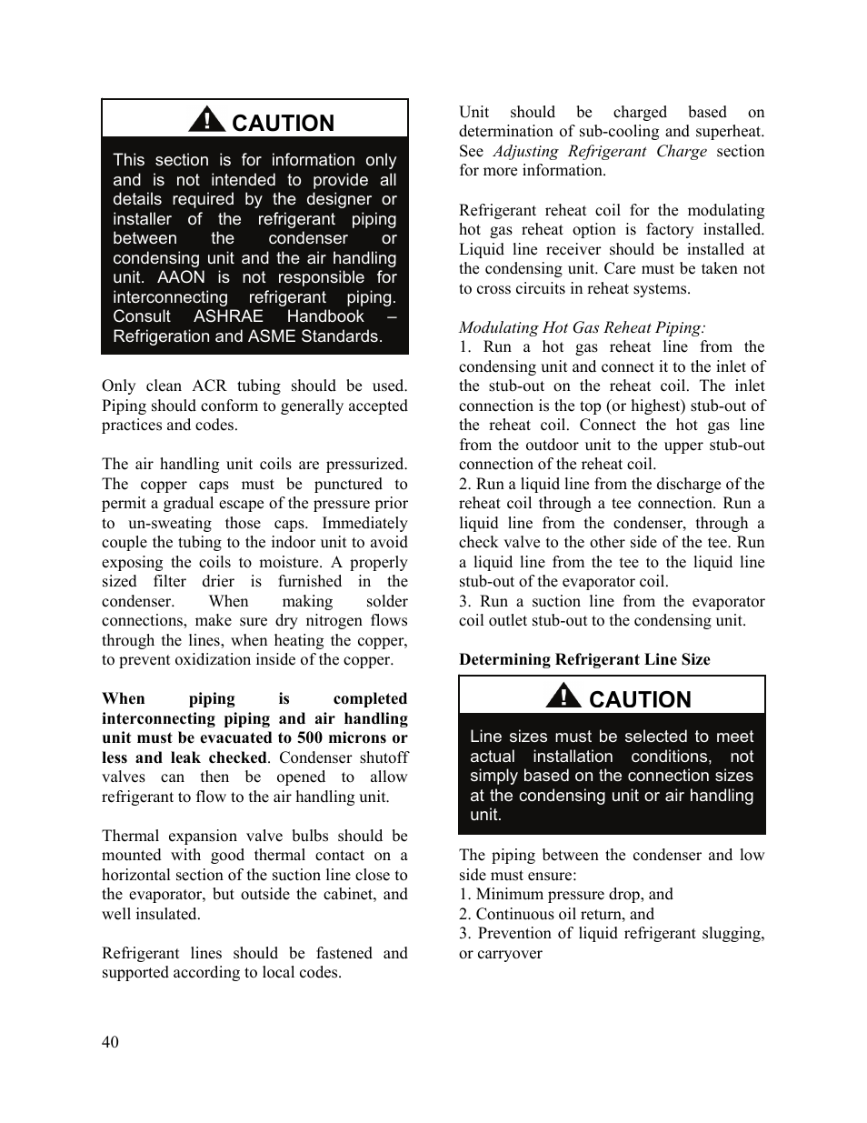 Caution | AAON M2-036 User Manual | Page 40 / 100