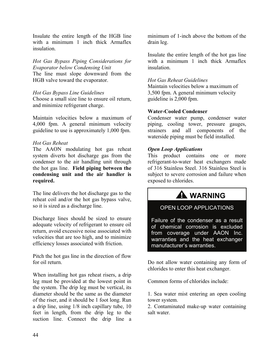 Warning | AAON M2-036 User Manual | Page 44 / 100