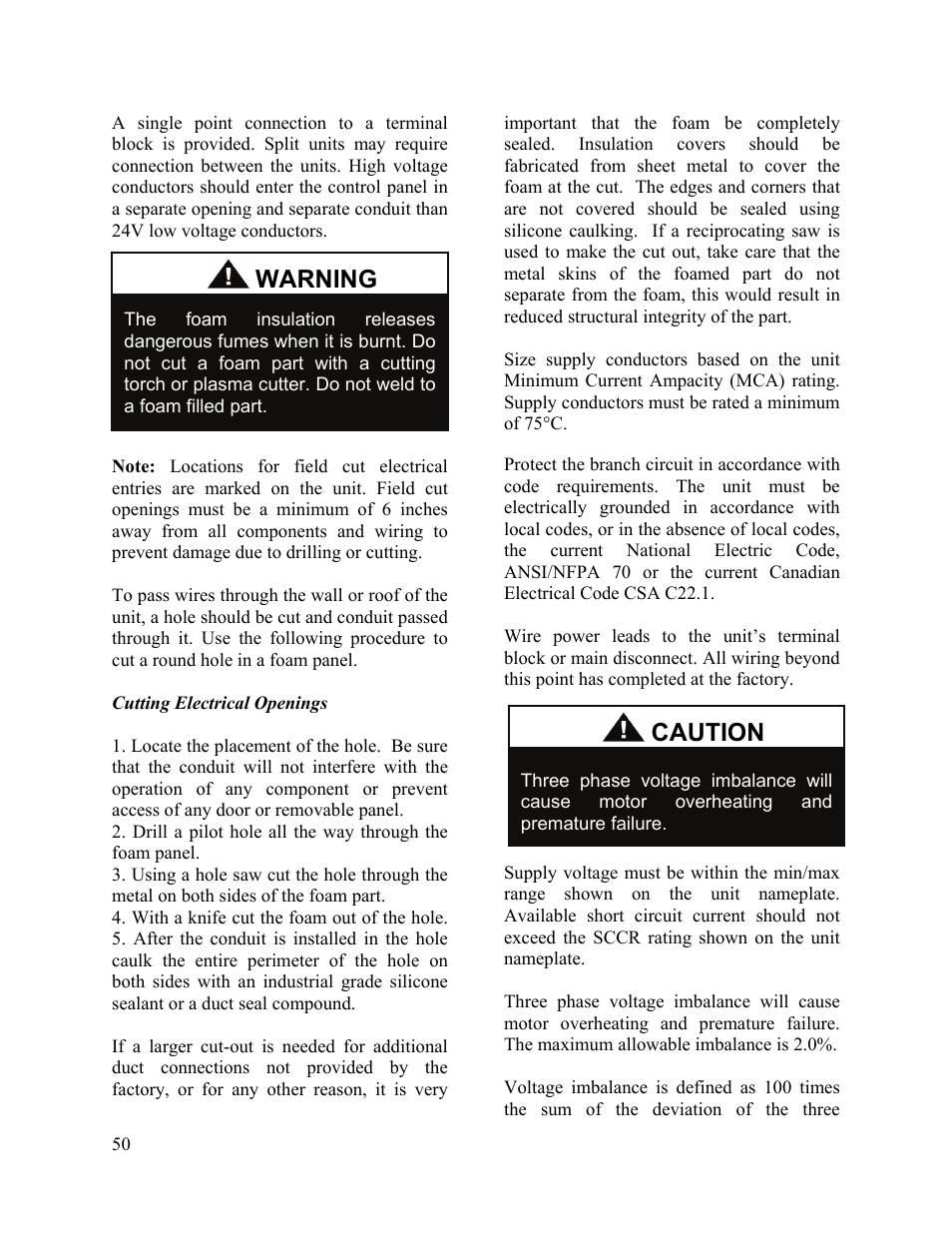 Caution, Warning | AAON M2-036 User Manual | Page 50 / 100