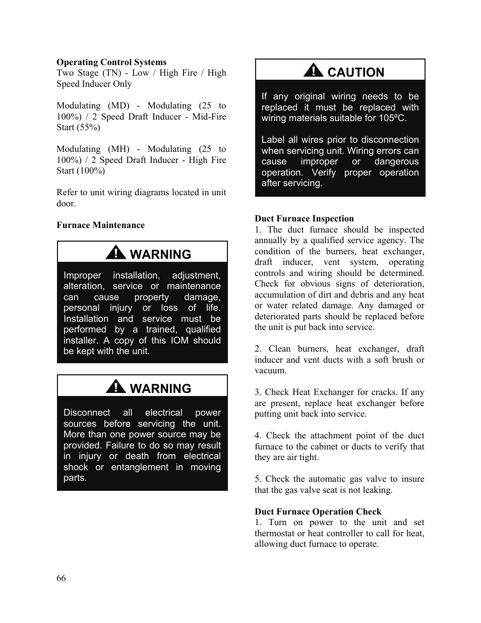 Warning, Caution | AAON M2-036 User Manual | Page 66 / 100