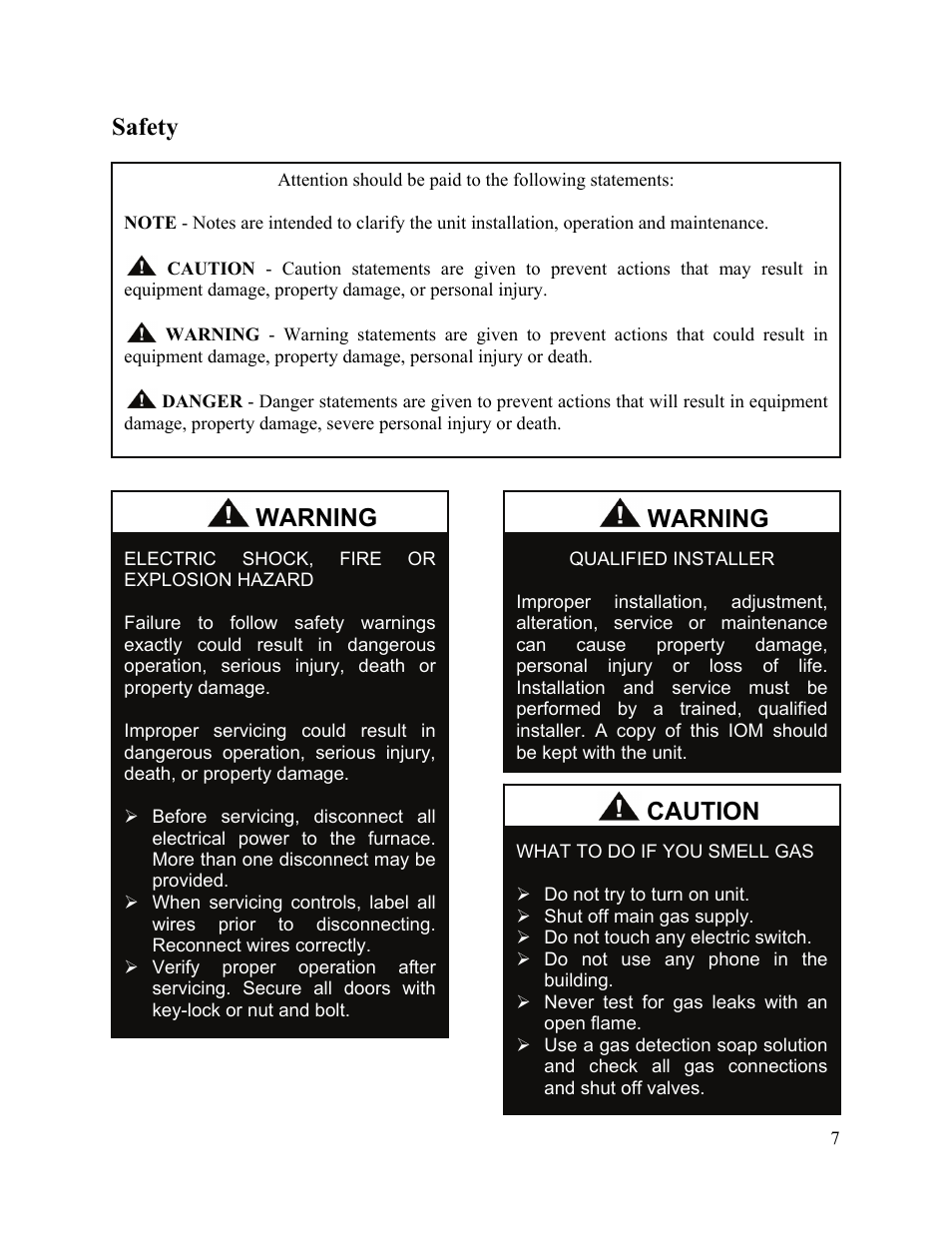 Safety, Warning, Caution | AAON M2-036 User Manual | Page 7 / 100