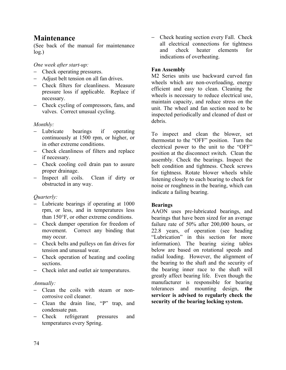 Maintenance | AAON M2-036 User Manual | Page 74 / 100