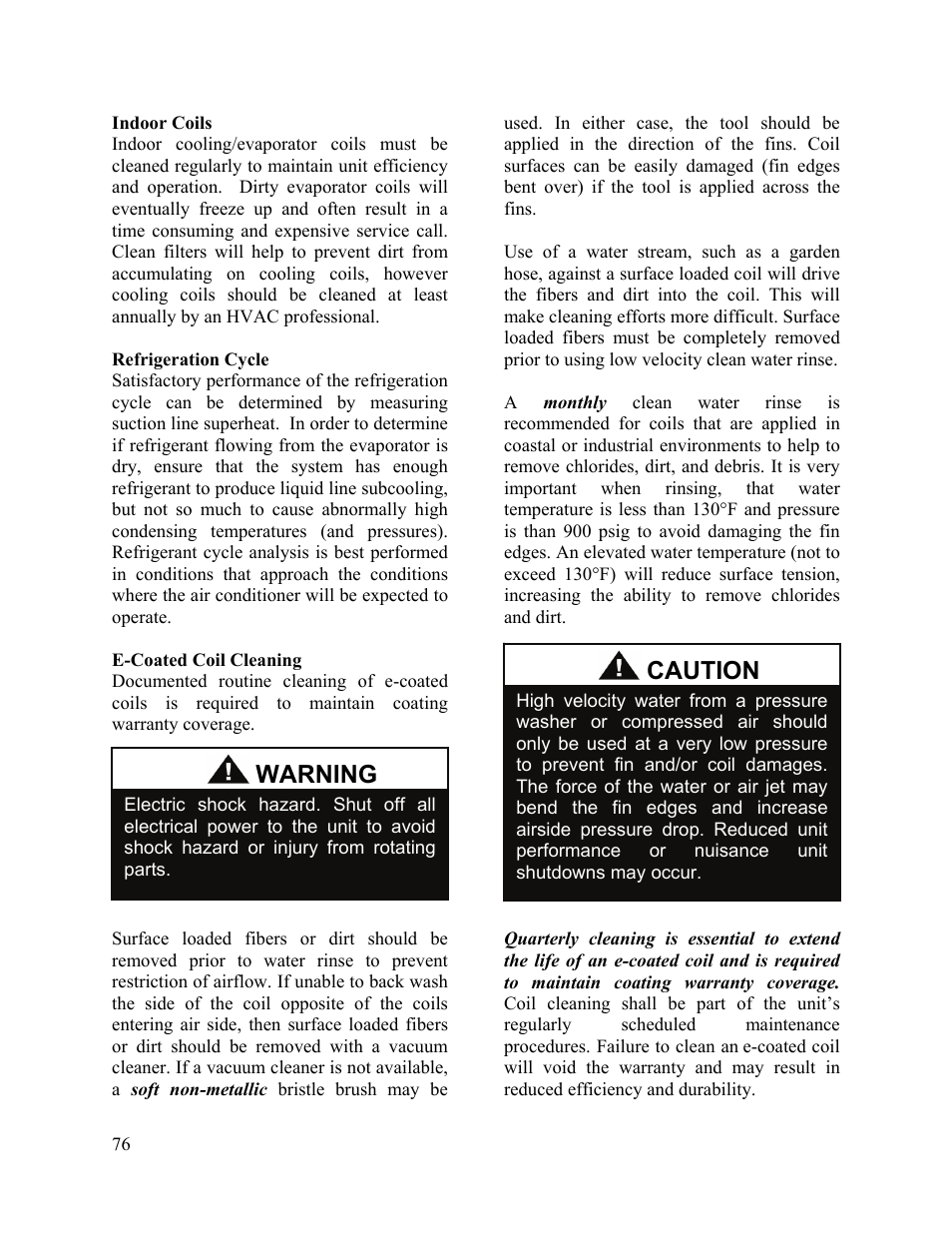 Warning, Caution | AAON M2-036 User Manual | Page 76 / 100