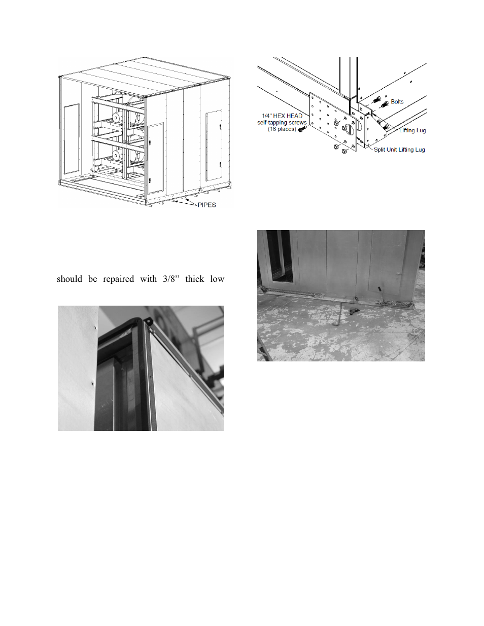 Figure 6 - moving module with pipes, Figure 7 - neoprene gasket, Figure 8 - module connection | Figure 9 - module connection example | AAON M3-094 User Manual | Page 41 / 72