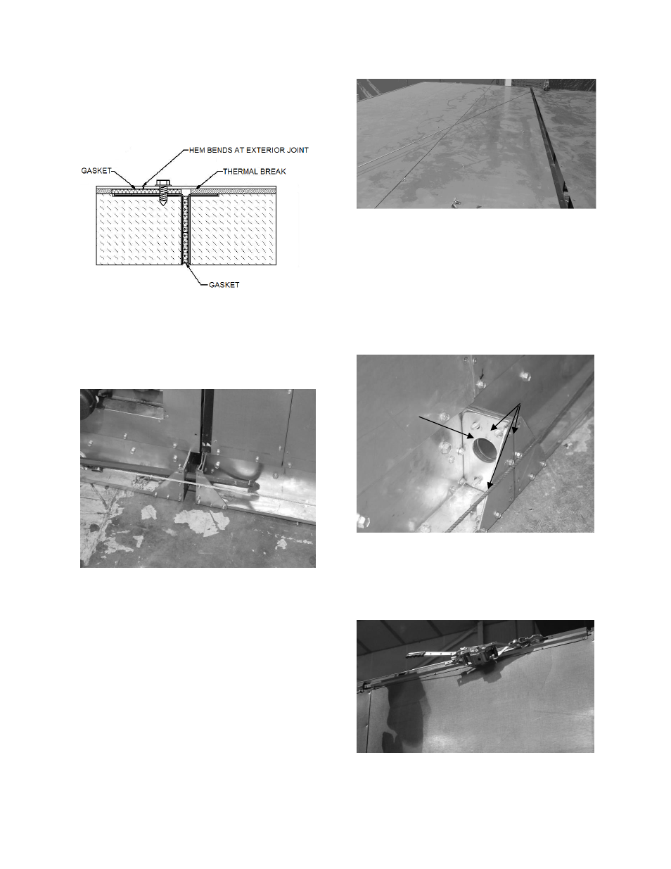 Figure 10 - top view of module connection, Figure 11 - aligning two modules, Figure 12 - aligning the top of a unit | Figure 13 - lifting lugs and bolts, Figure 14 - come-along putting together modules | AAON M3-094 User Manual | Page 42 / 72