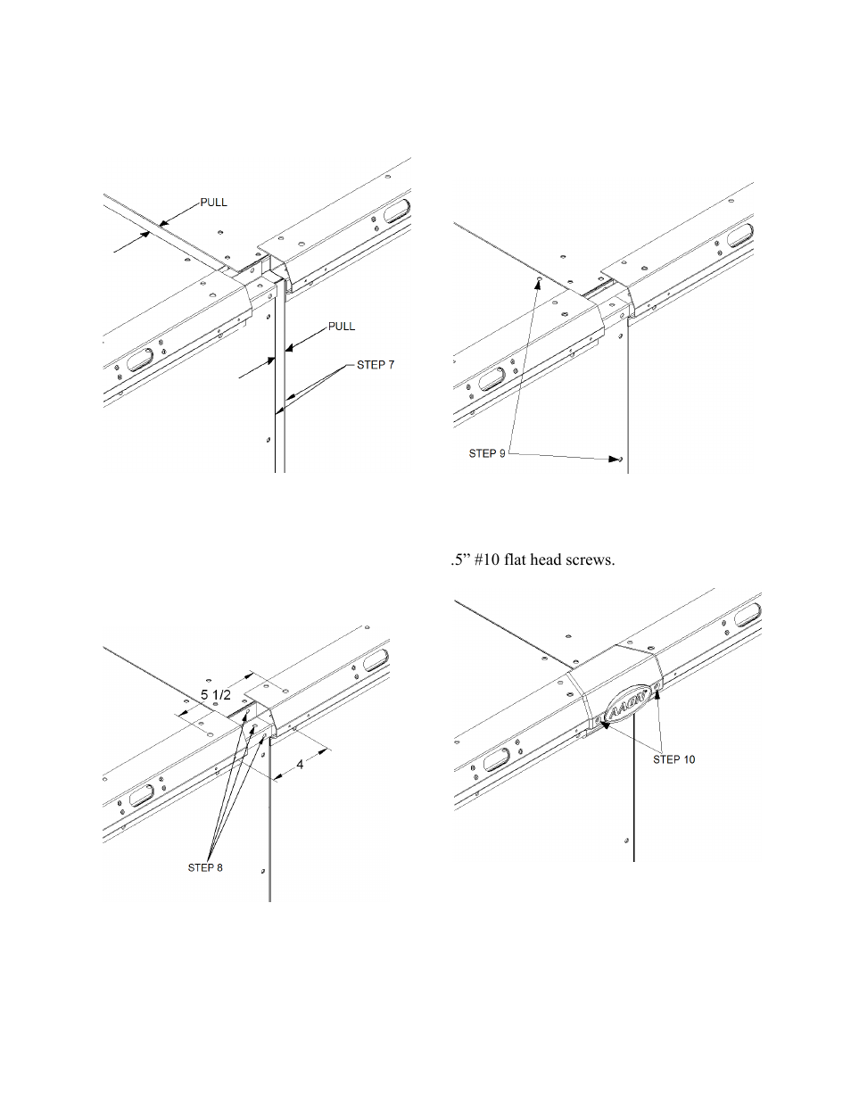 Figure 15 - pulling sections together, Figure 16 - fastening sections together, Figure 17 - attaching splice | Figure 18 - attaching corner rail cover | AAON M3-094 User Manual | Page 43 / 72