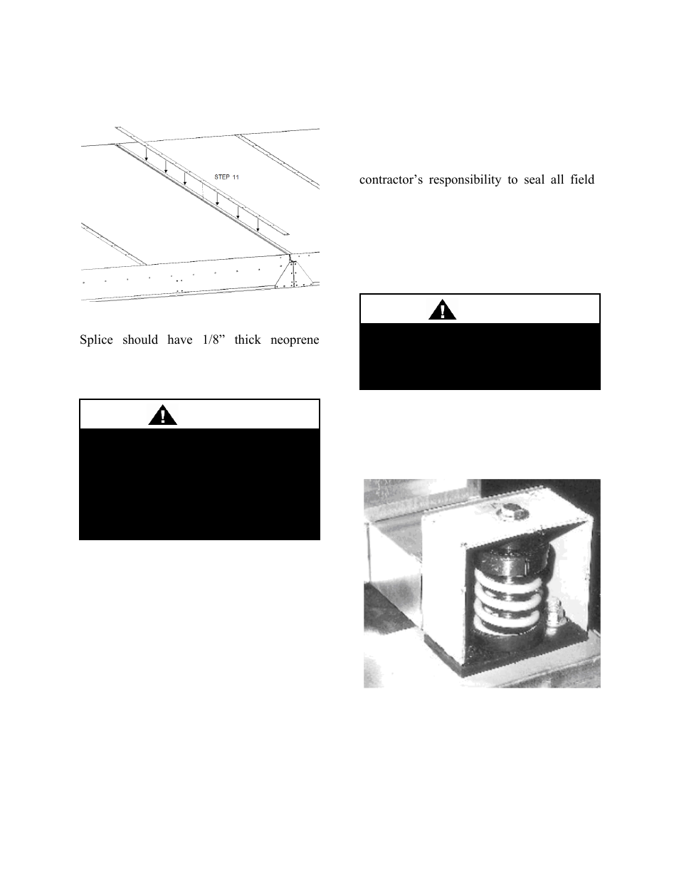 Module disassembly, Spring isolator adjustment, Figure 19 - attaching base splice | Figure 20 - blower spring isolator, Warning, Caution | AAON M3-094 User Manual | Page 44 / 72