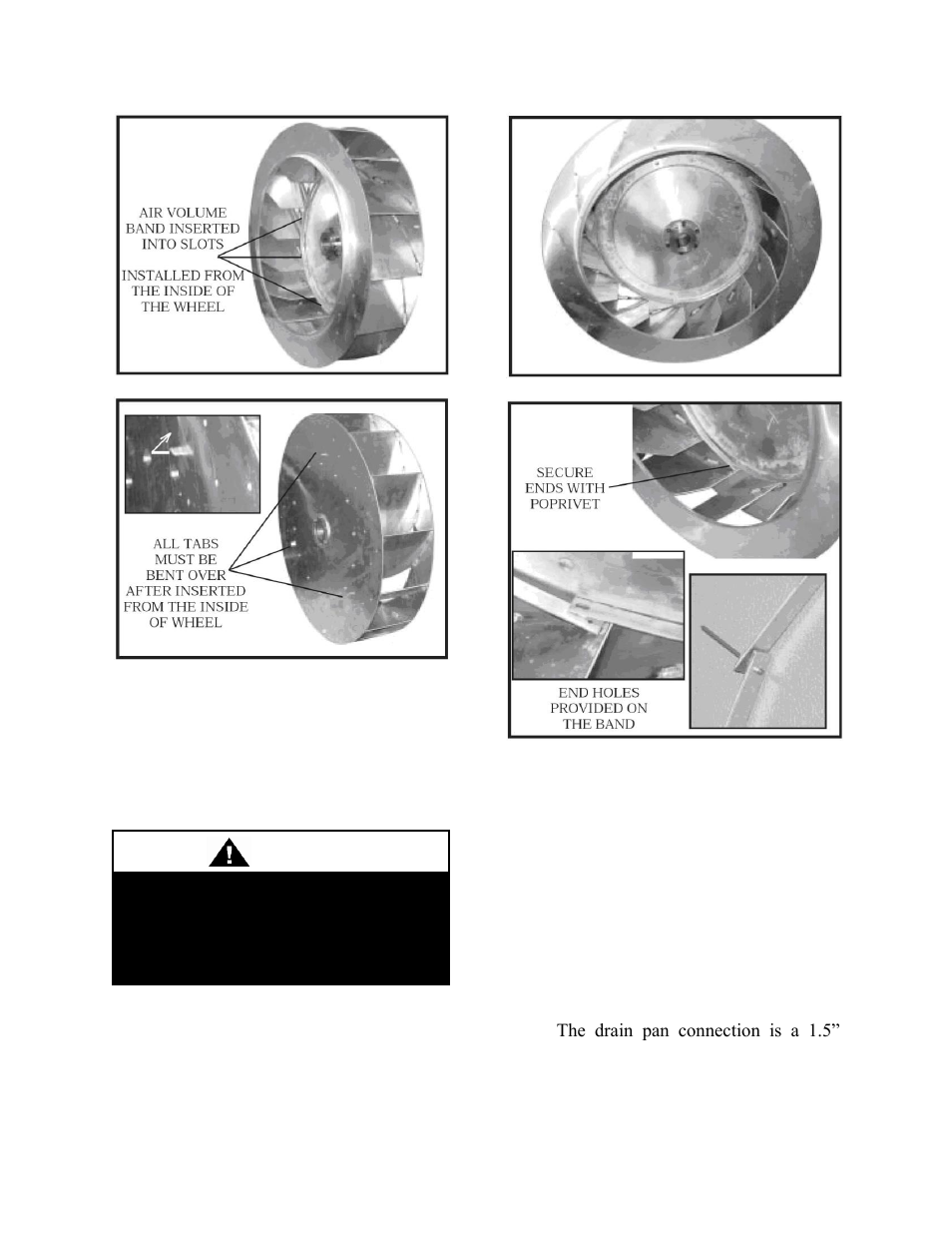 Condensate drains, Figure 22 - supply fan banding, Warning | AAON M3-094 User Manual | Page 46 / 72