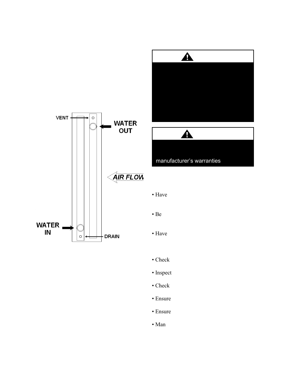 Operation, Startup checklist, Figure 33 - hydronic coil connections | Warning, Caution | AAON M3-094 User Manual | Page 58 / 72