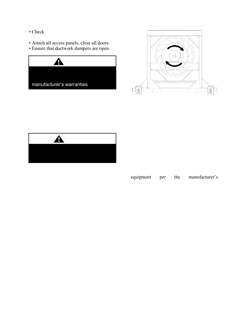 Procedures, Commissioning, Air balancing | Figure 34 - blower rotation, Caution, Warning | AAON M3-094 User Manual | Page 59 / 72