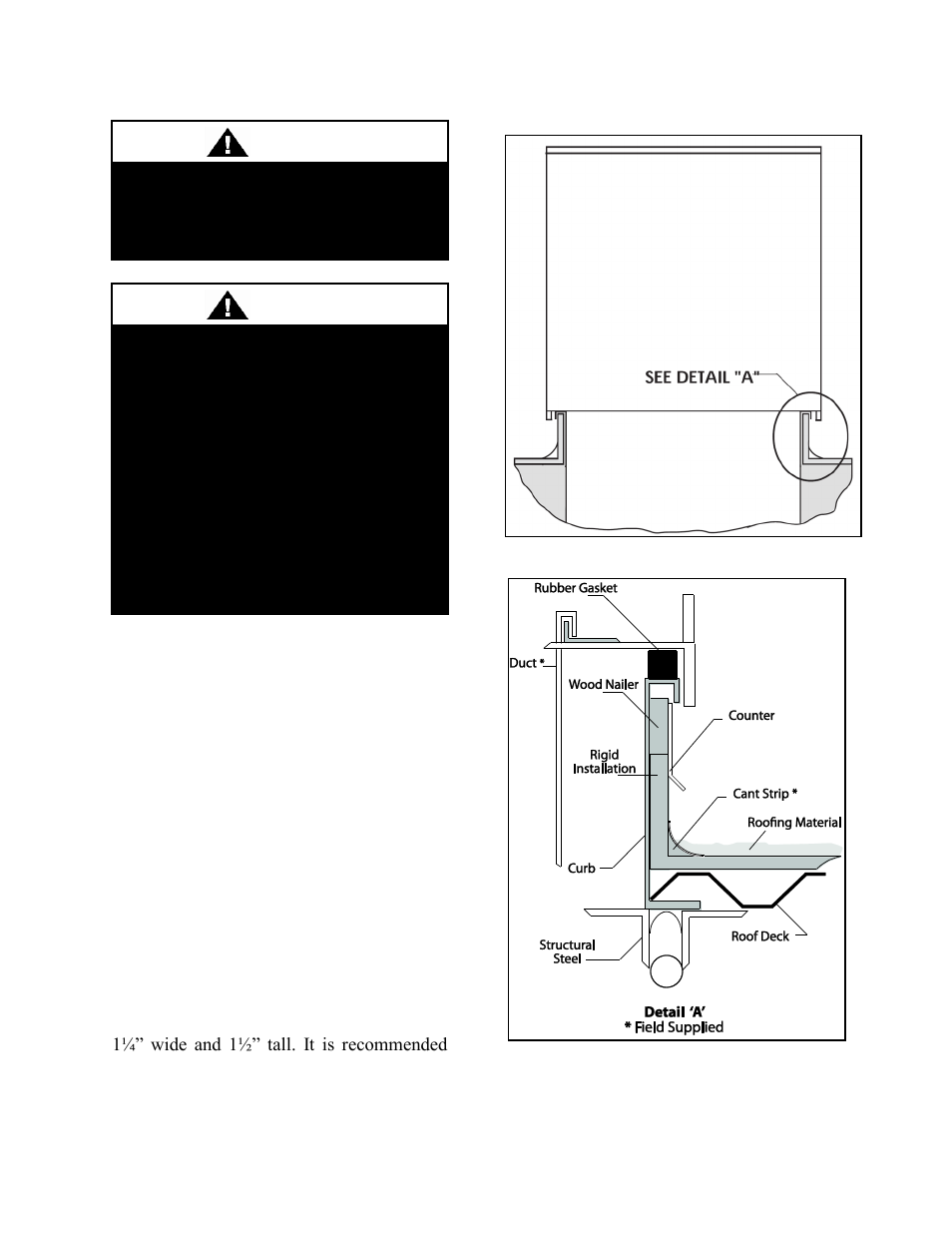 Duct connection, Figure 2 - curb mounting, Figure 3 - curb detail | Caution | AAON RL-240 User Manual | Page 26 / 84