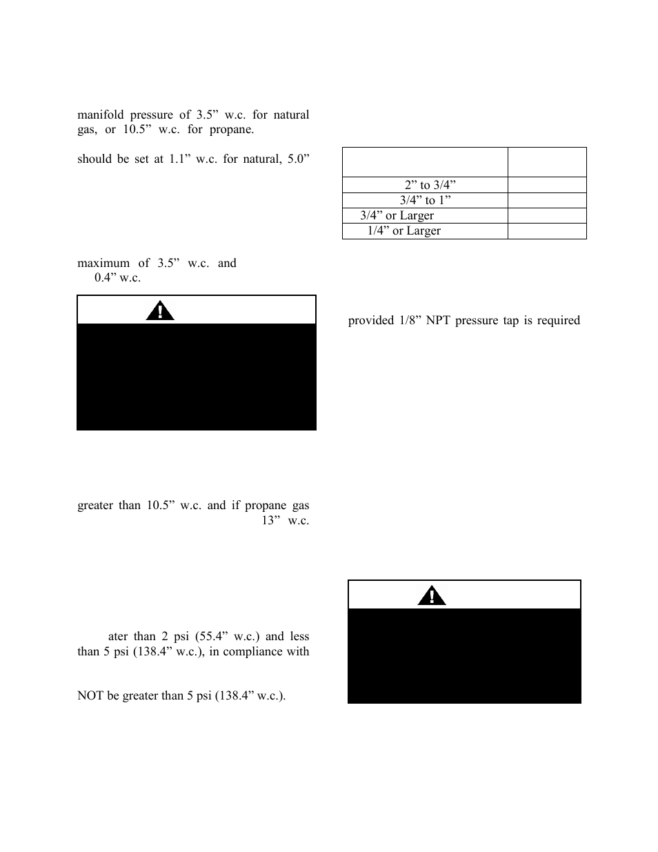 Piping supports, Additional gas piping considerations, Leak testing | Table 5 - piping support intervals, Danger, Caution | AAON RL-240 User Manual | Page 34 / 84