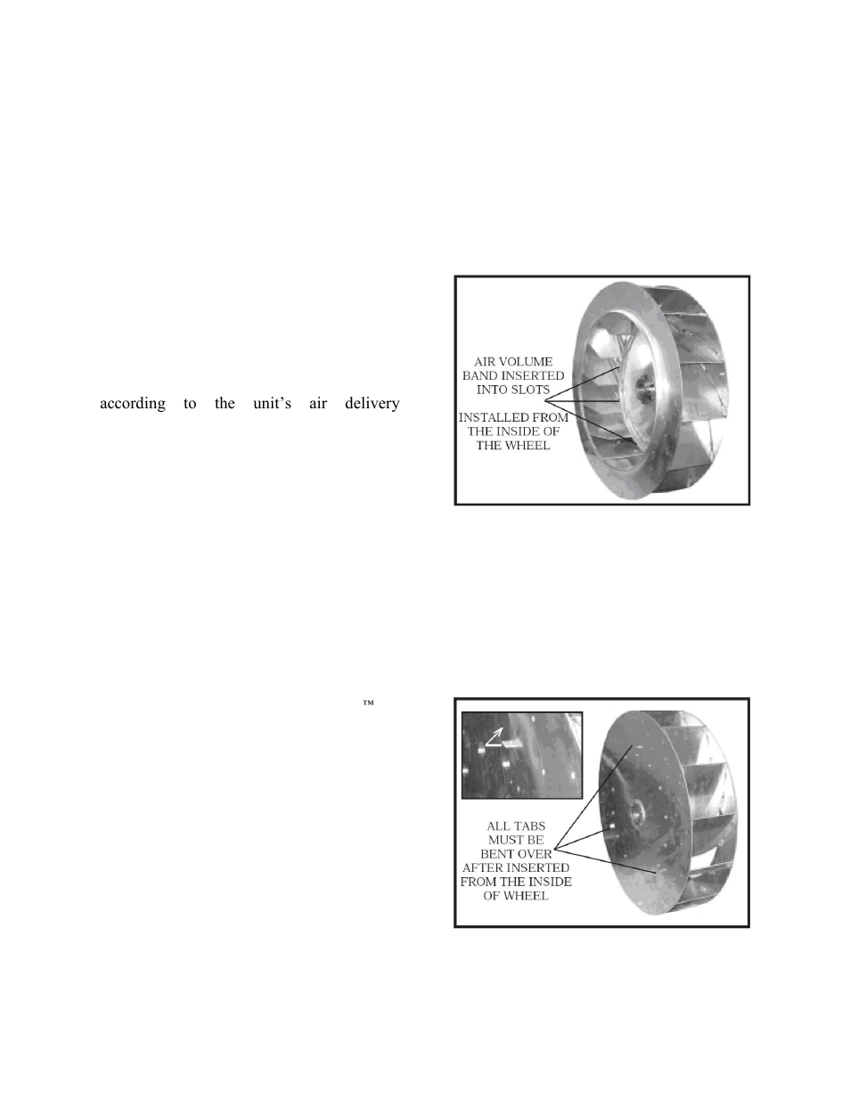 Startup, Supply, return, and exhaust backward curved fans, Airflow adjustment | Figure 18 - air volume band, Figure 19 - air volume band tab locations | AAON RL-240 User Manual | Page 40 / 84