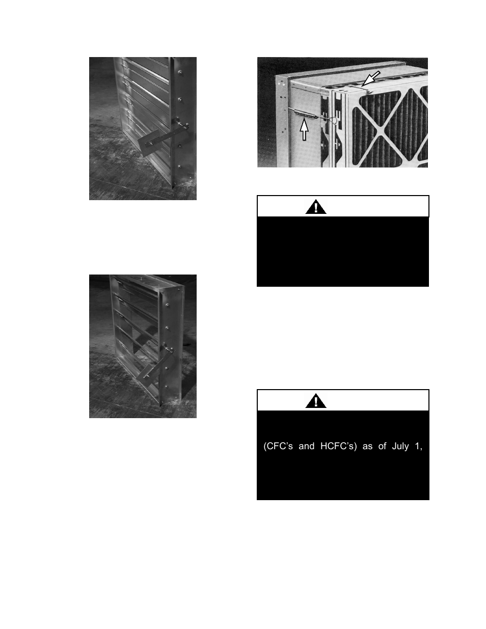 Filters, Cartridge filter installation, Adjusting refrigerant charge | Before charging, Figure 29 - closed back draft damper, Figure 30 - open back draft damper, Caution | AAON RL-240 User Manual | Page 45 / 84