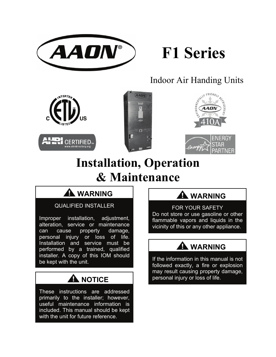 AAON F-060 User Manual | 60 pages