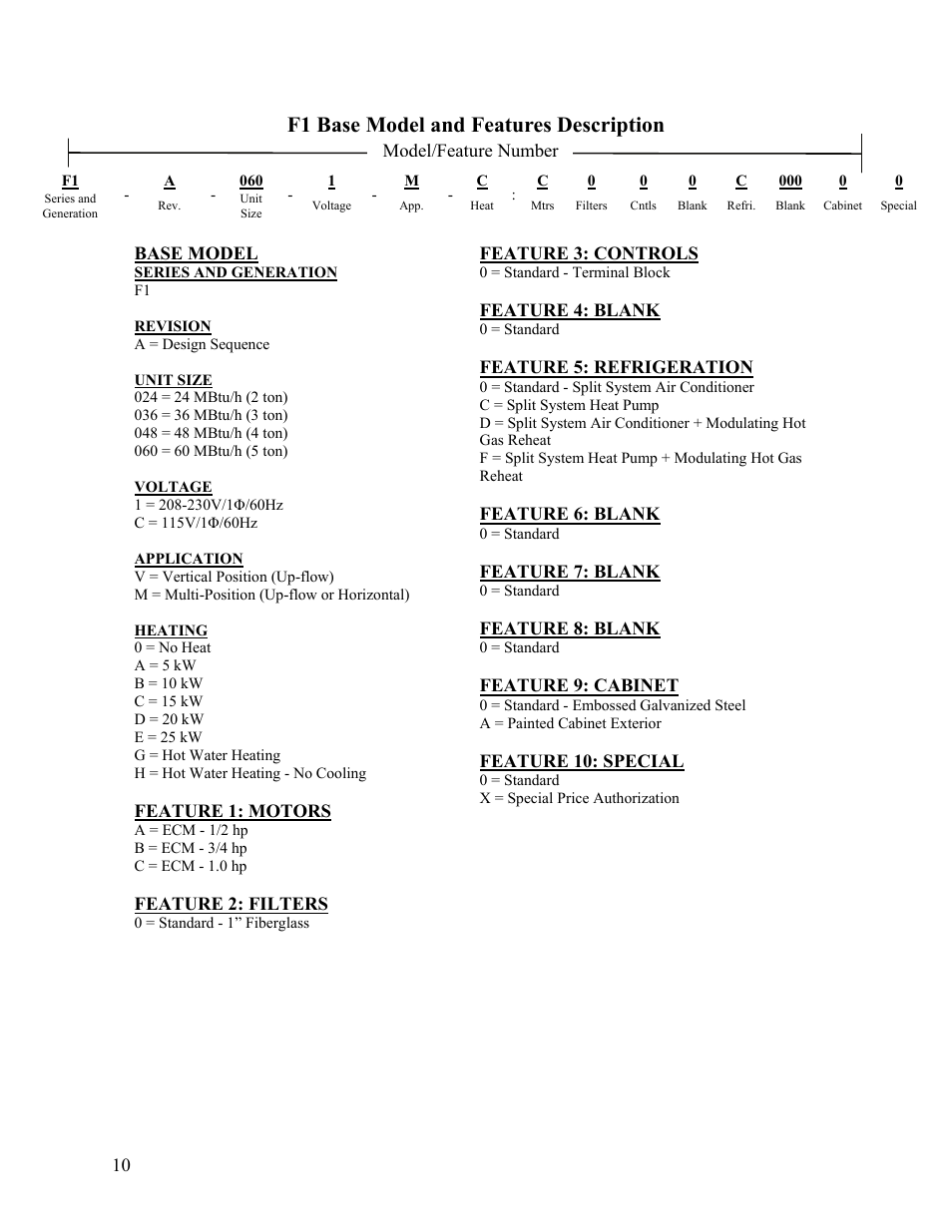 F1 base model and features description | AAON F-060 User Manual | Page 10 / 60