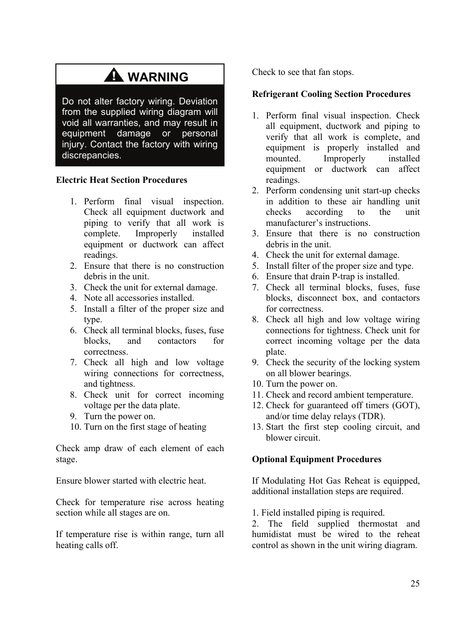Warning | AAON F-060 User Manual | Page 25 / 60