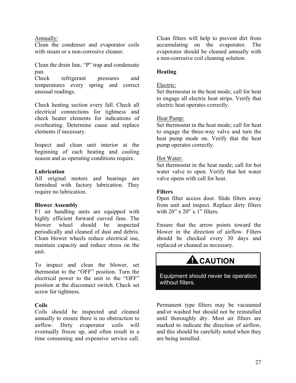 Caution | AAON F-060 User Manual | Page 27 / 60