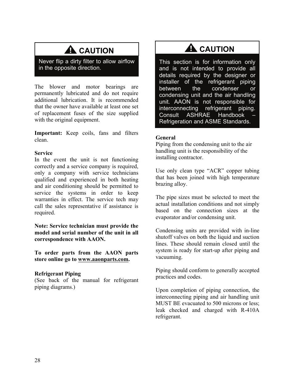 Caution | AAON F-060 User Manual | Page 28 / 60