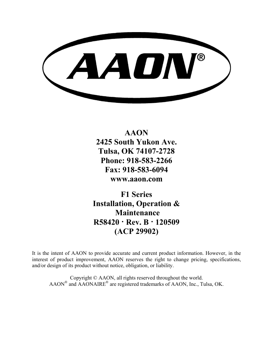 AAON F-060 User Manual | Page 60 / 60