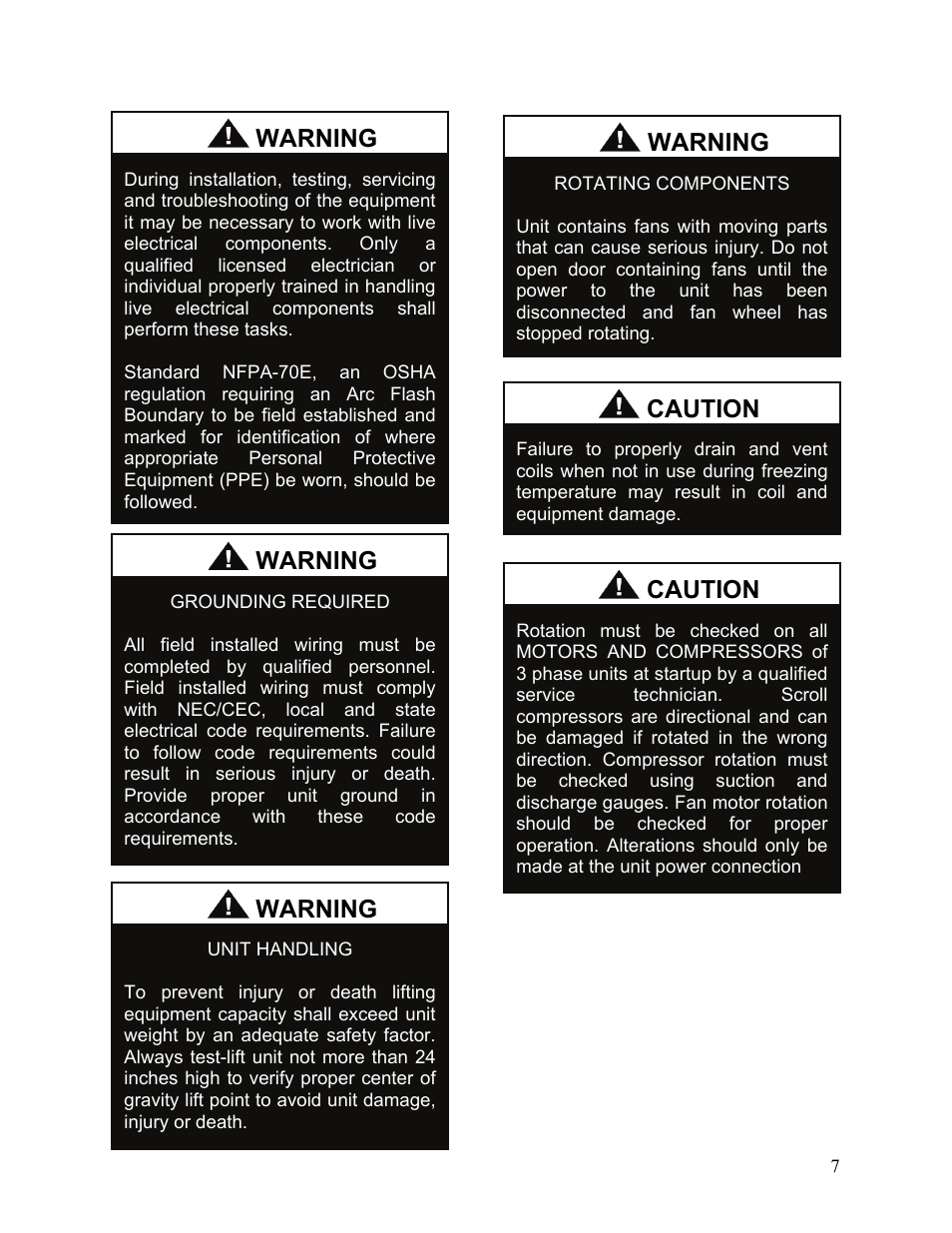 Warning, Caution | AAON F-060 User Manual | Page 7 / 60
