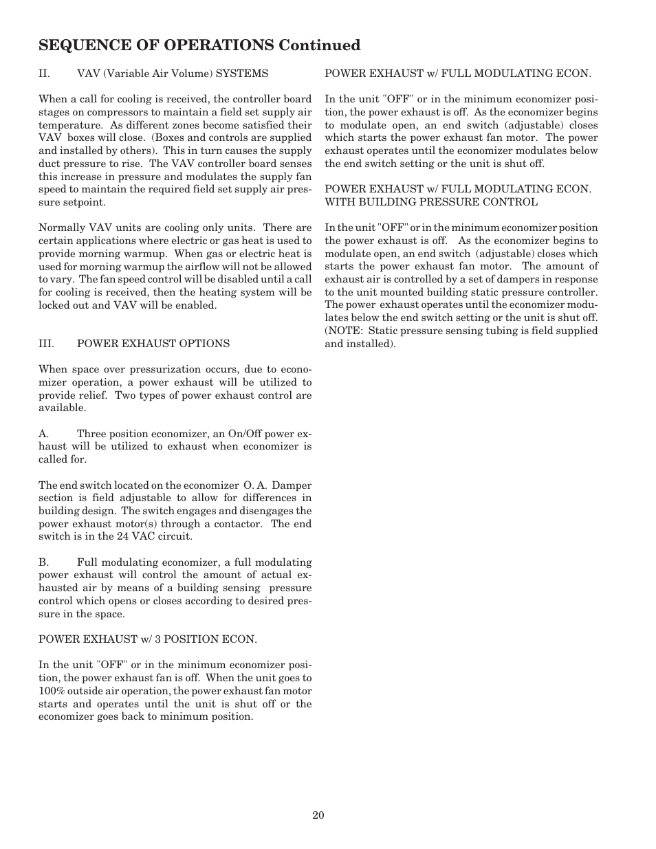 Sequence of operations continued | AAON RK-60 User Manual | Page 20 / 24