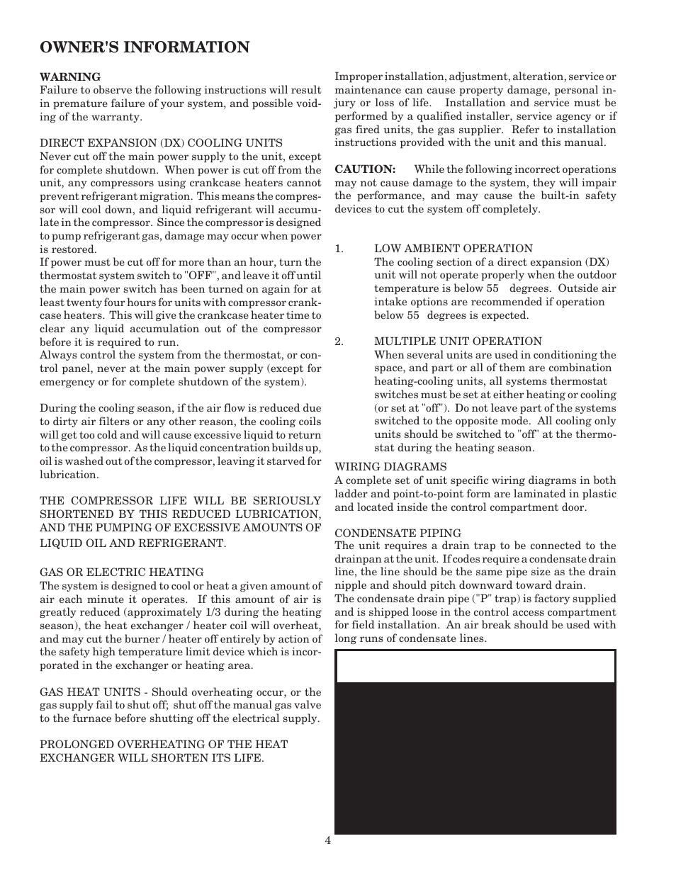 Warning, Owner's information | AAON RK-60 User Manual | Page 4 / 24