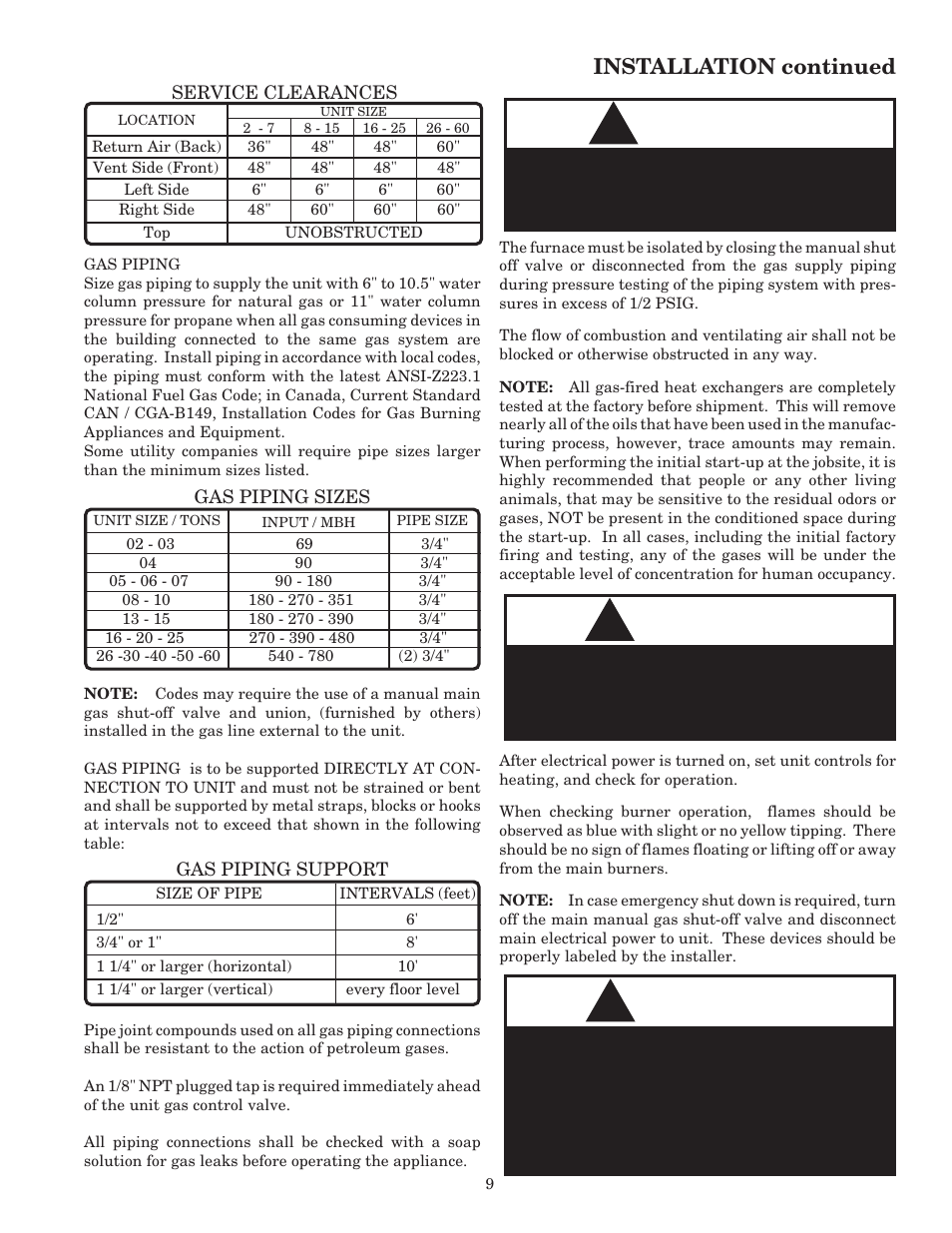 Warning, Caution, Installation continued | AAON RK-60 User Manual | Page 9 / 24