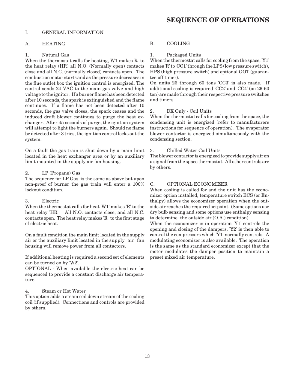 Sequence of operations | AAON RK-60 User Manual | Page 13 / 16