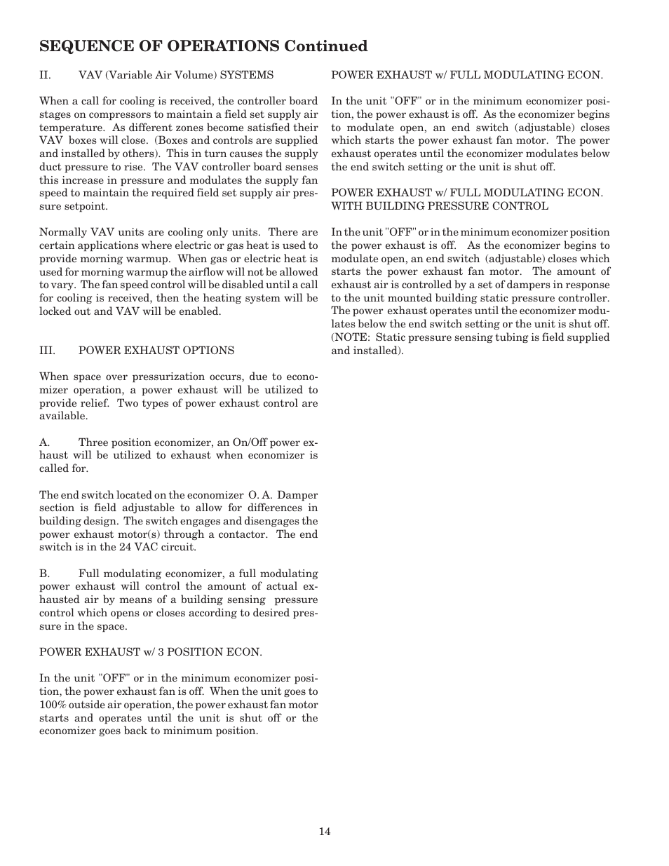 Sequence of operations continued | AAON RK-60 User Manual | Page 14 / 16