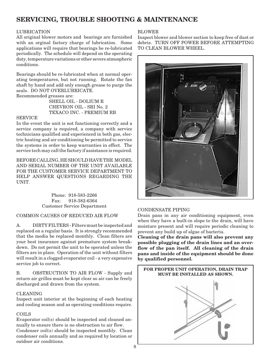 Aaon, inc, Servicing, trouble shooting & maintenance | AAON RK-60 User Manual | Page 8 / 16