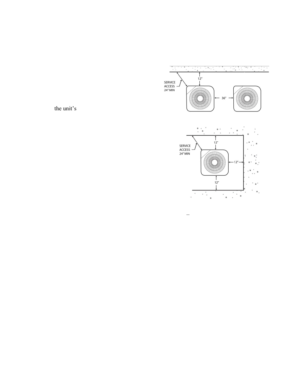 Installation, Locating unit, Figure 1 – condensing unit clearances | AAON CB-060 User Manual | Page 11 / 48