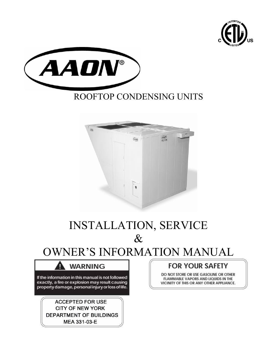 AAON CL-230 User Manual | 54 pages