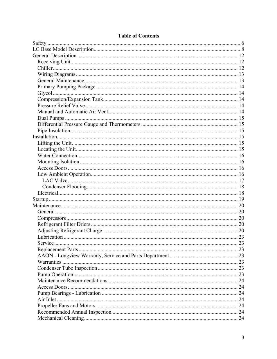 AAON LC-054 User Manual | Page 3 / 52